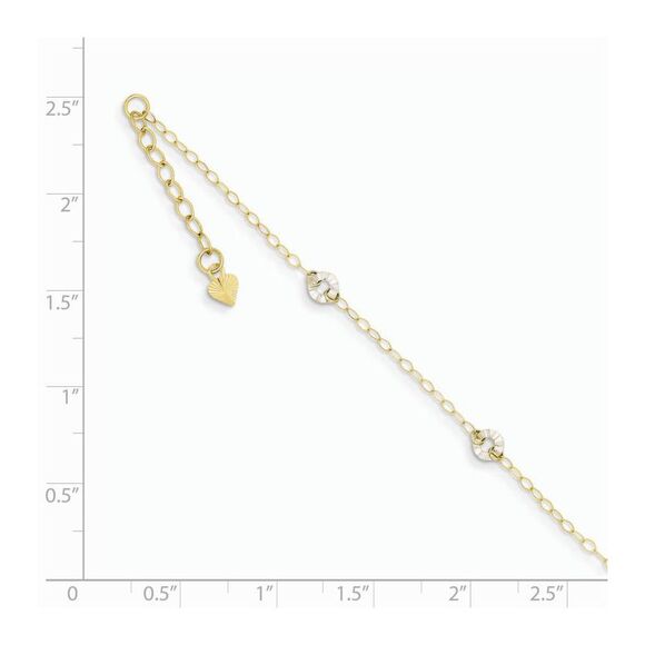 14k Two-Tone Gold Adjustable Oval Chain and Wavy Circle Anklet, 9 Inch - Picture 2 of 4